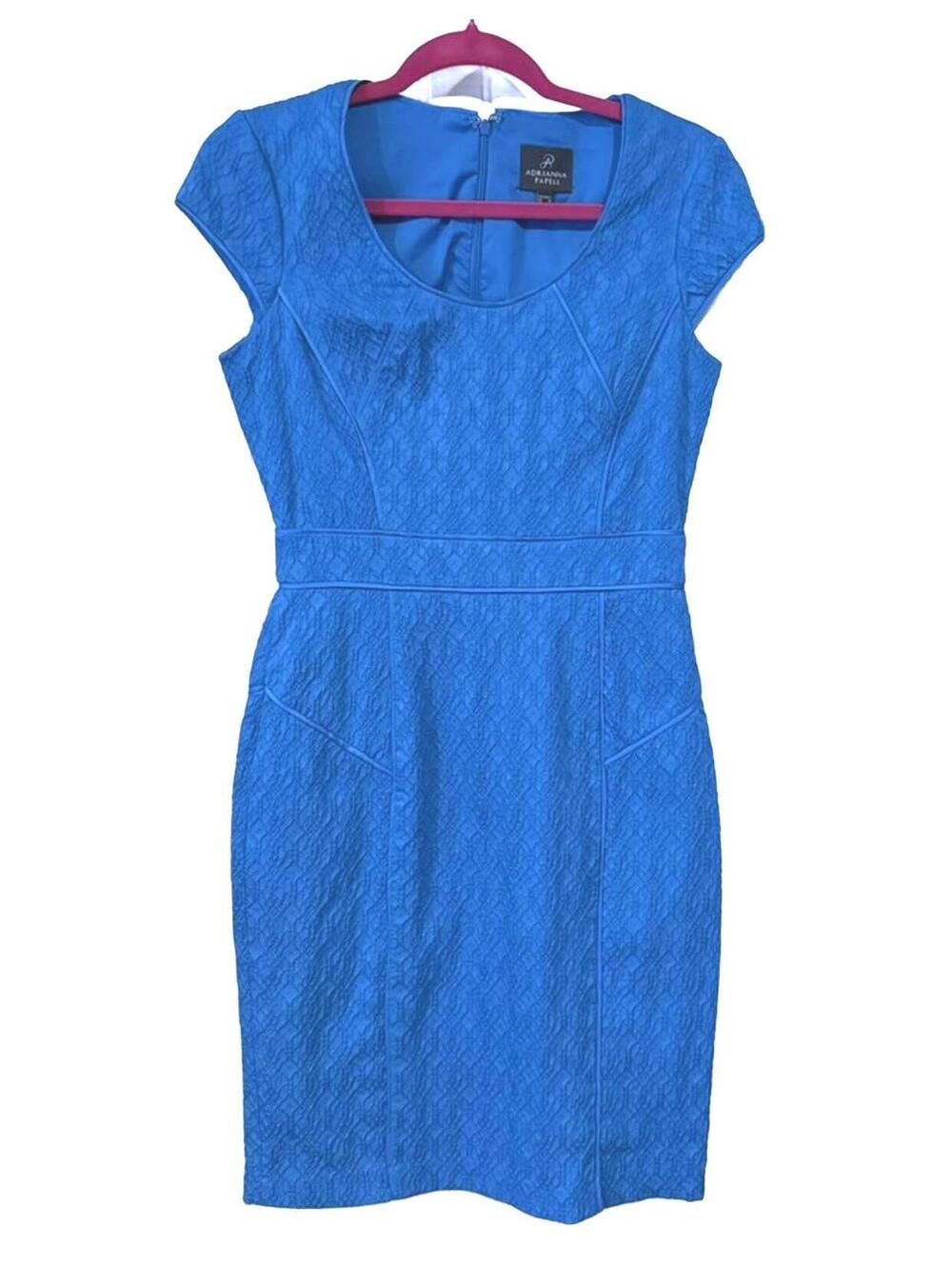 Adrianna Papell Blue Cap Sleeves Sheath Dress Size 4